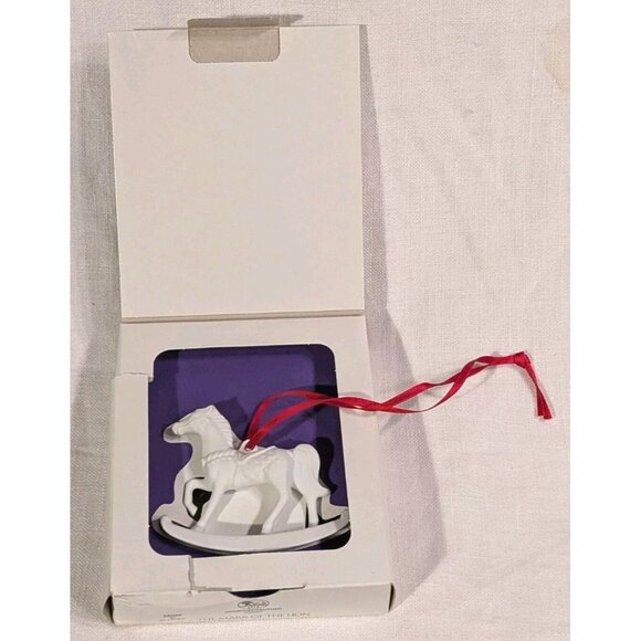 Christmas Ornament Hutschenreuther Horse Rocking Flugel White Biscuit Porcelain - Picture 3 of 14